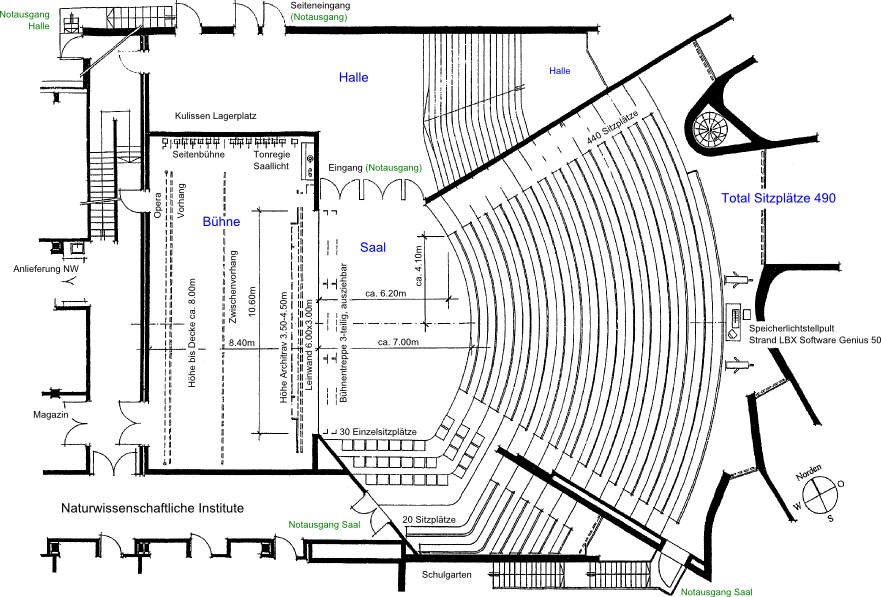 Aula Rämibühl: Grundriss Saal & Bühne